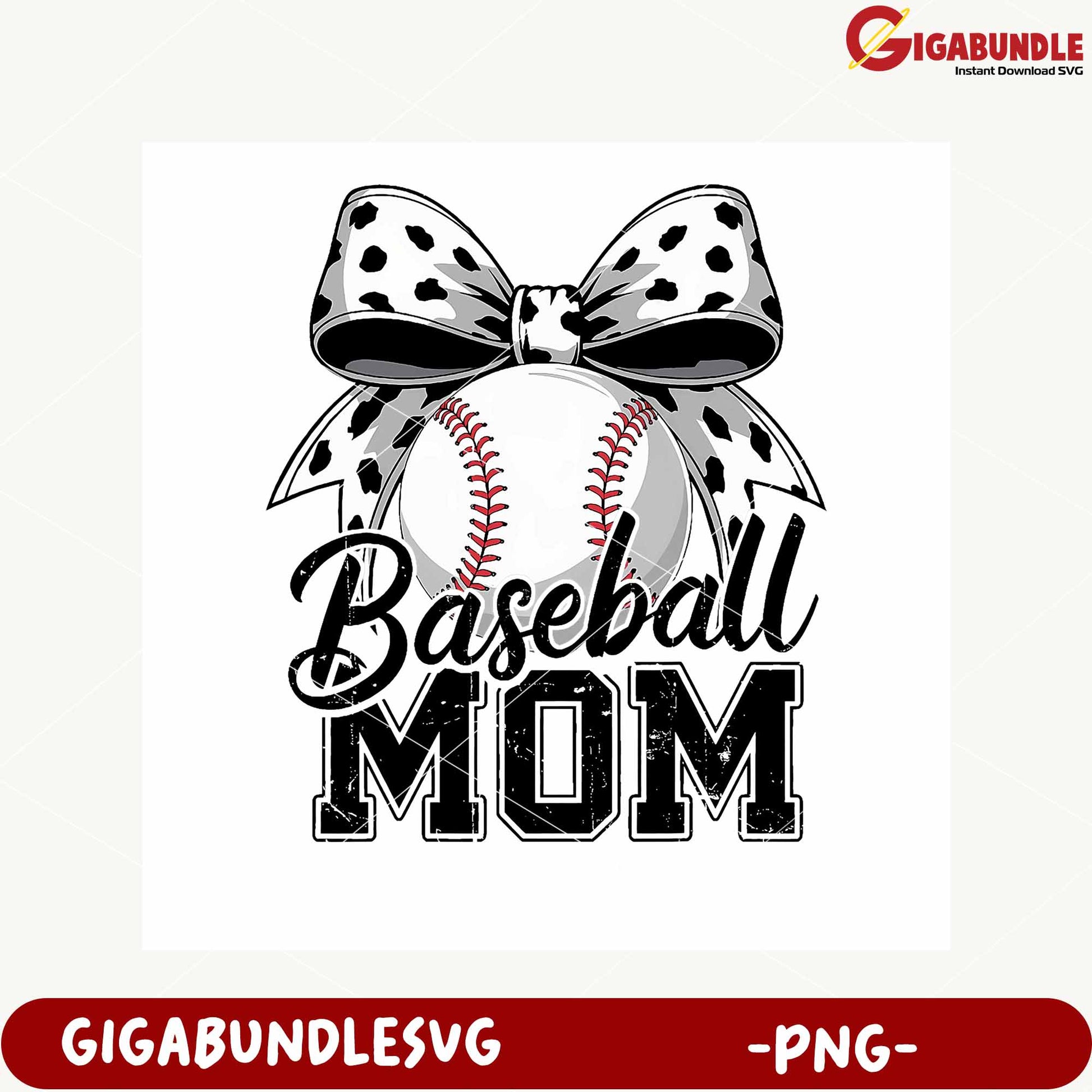 Baseball Mom Bow and Ball Design PNG Downloadable Art