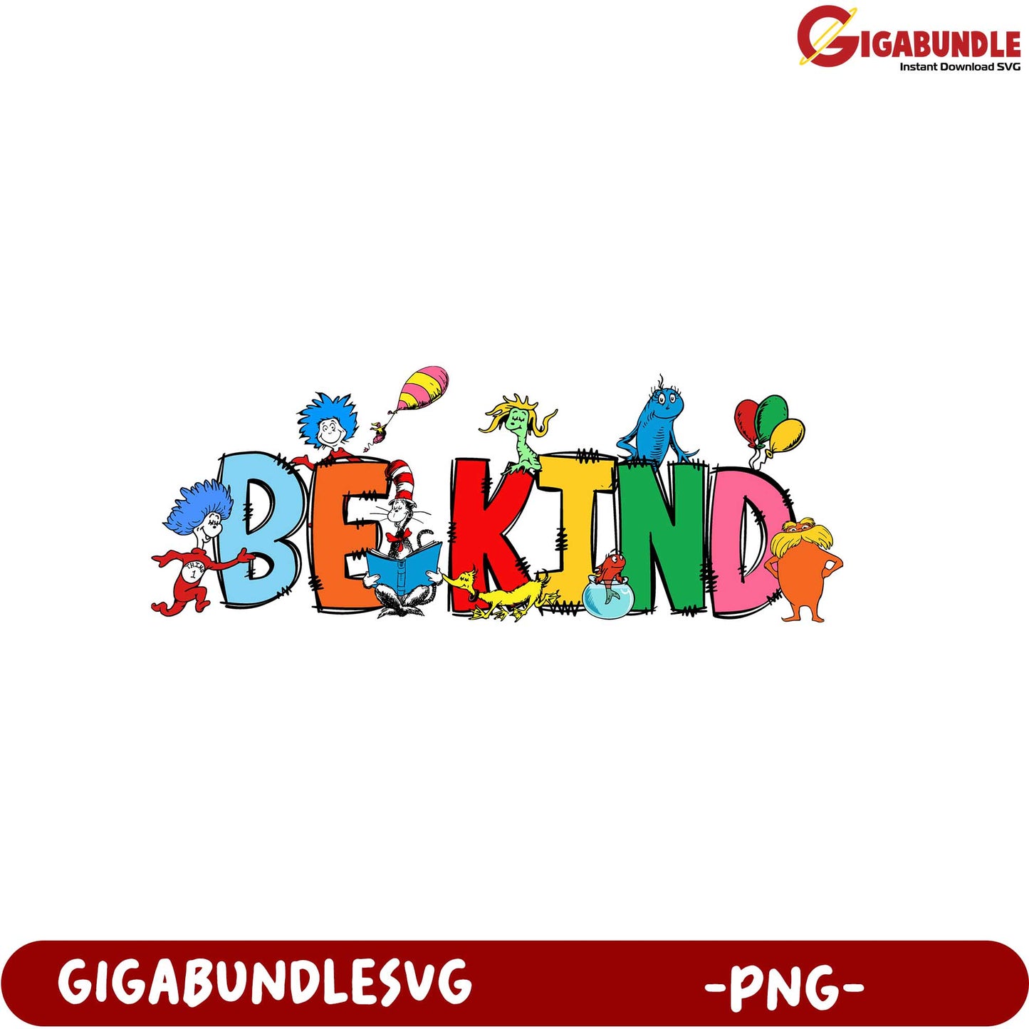 Be Kind Colorful PNG with Whimsical Characters for Prints