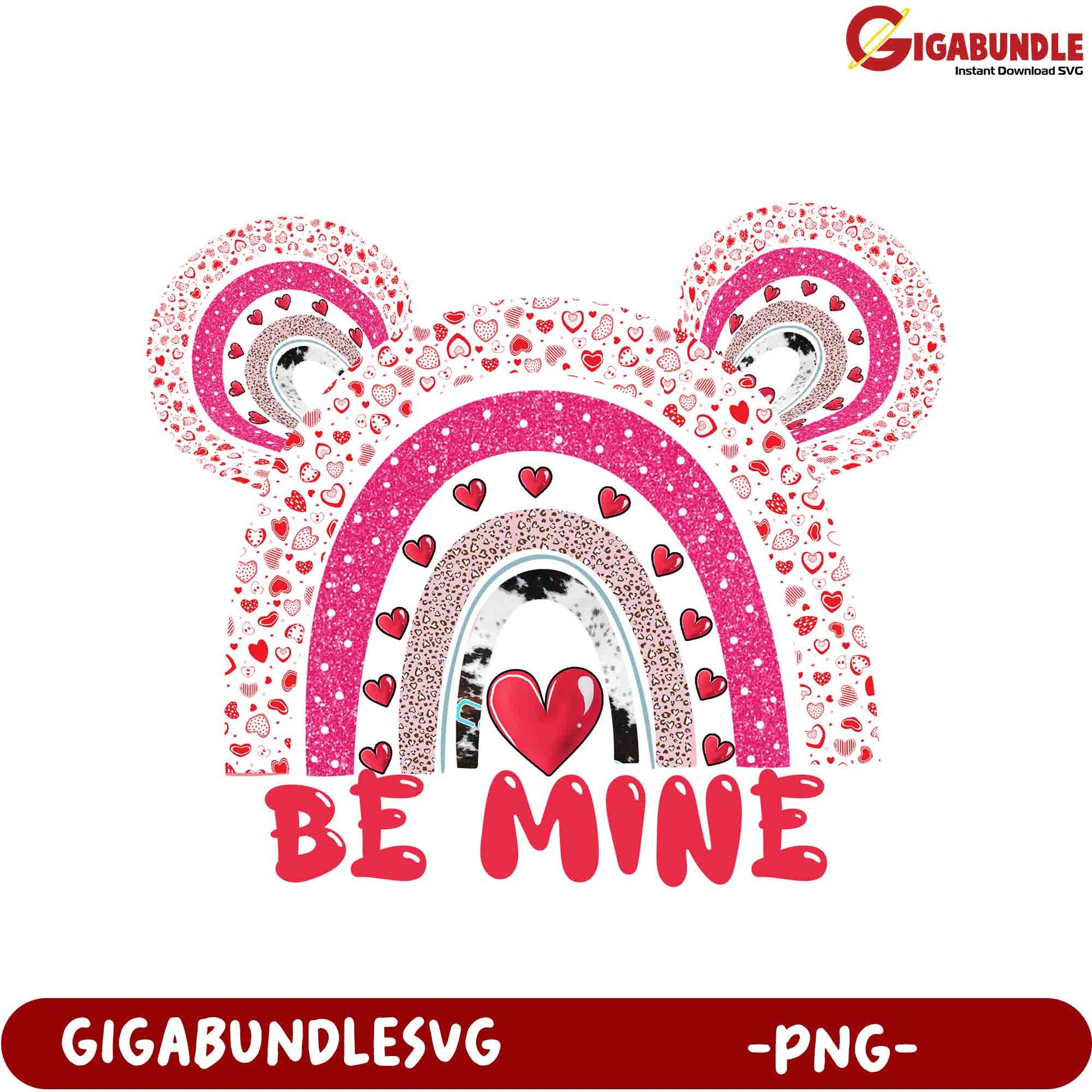 Be Mine Cute Rainbow Bear Hearts PNG - Perfect for Valentine's Crafts