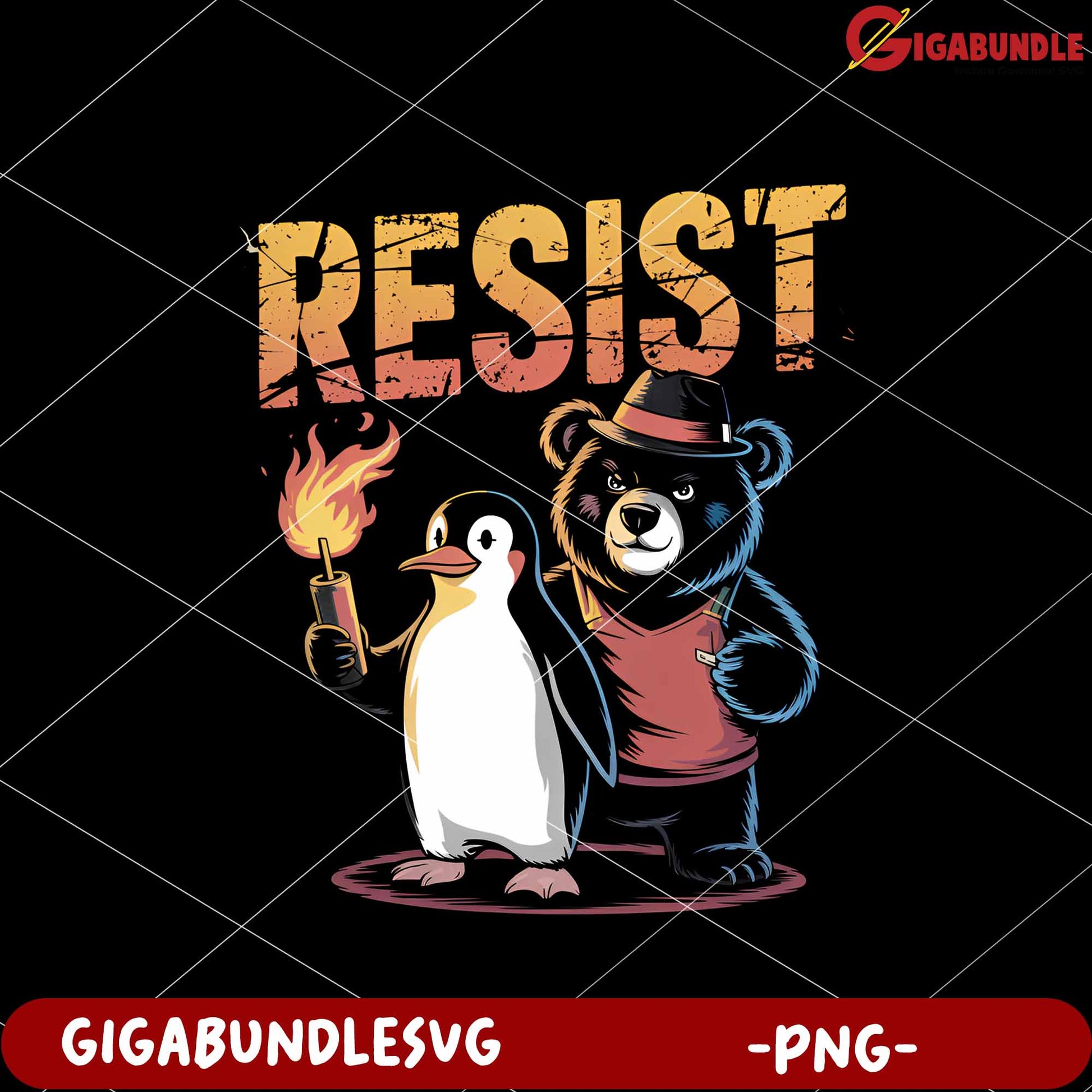 Bear and penguin resist design png, animal protest design png, cute resist animals png