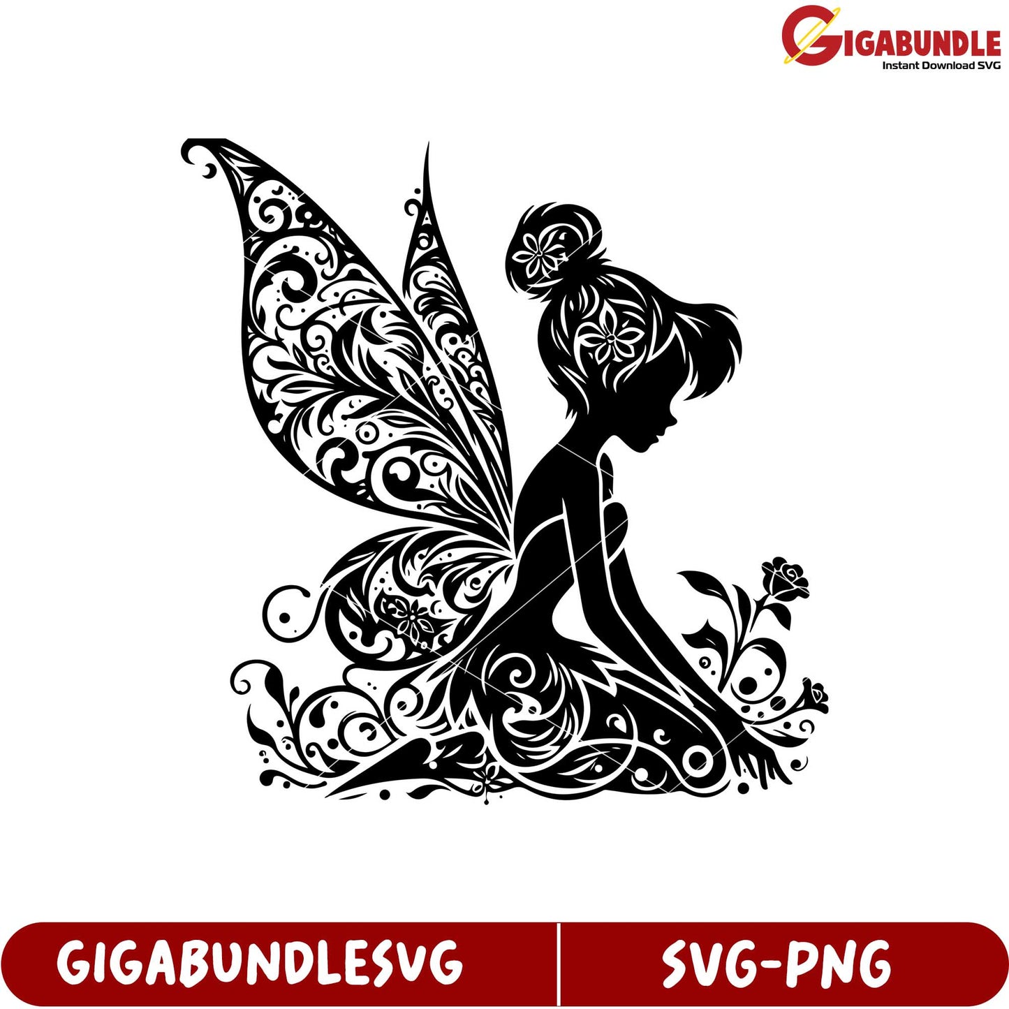 Beautiful Black Fairy Silhouette Design SVG for Craft Projects