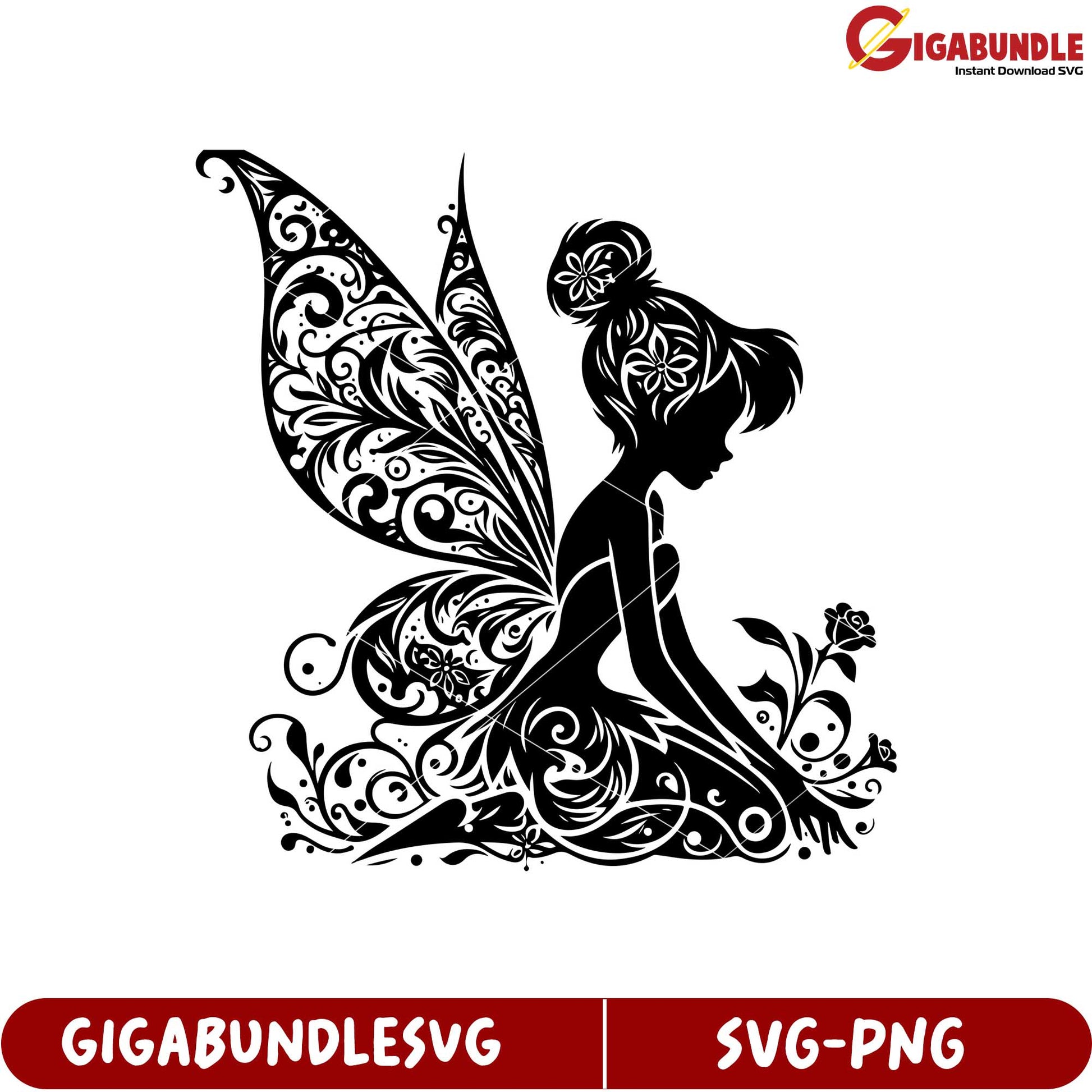 Beautiful Black Fairy Silhouette Design SVG for Craft Projects