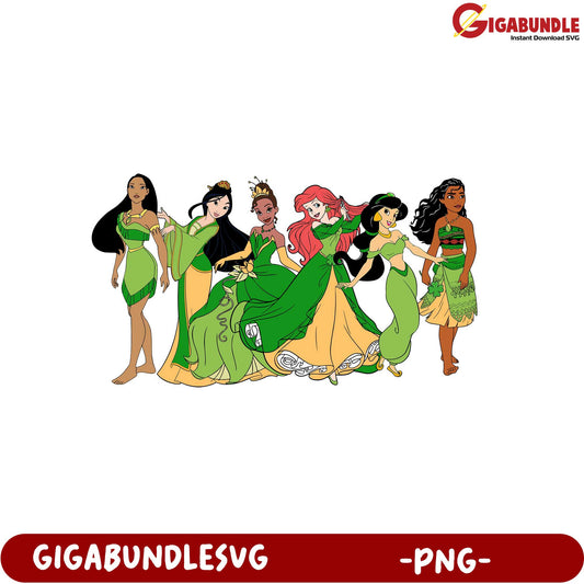 Beautiful Princesses in Green Dresses - PNG Digital Download