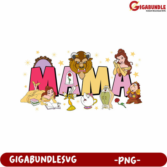 Belle and Beast Design for Mama in Colorful PNG Format