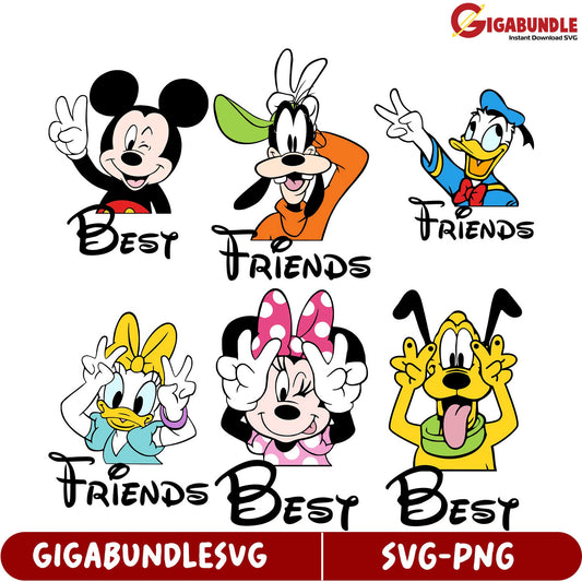 Best Friends SVG Bundle - Mickey, Minnie, Donald & Goofy Art