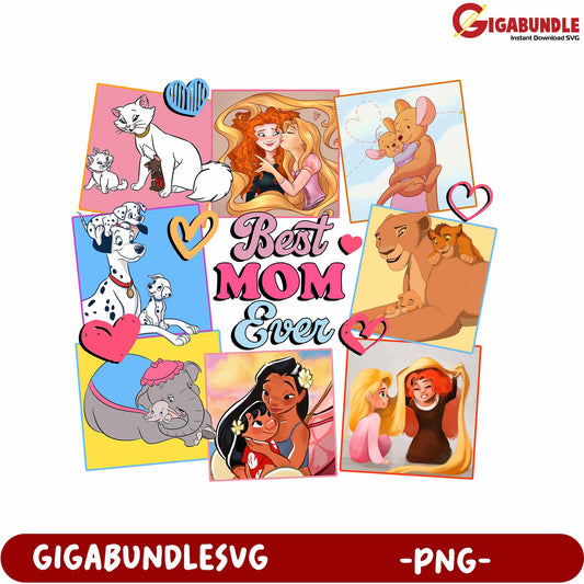 Best Mom Ever Disney Characters Art PNG for Mother's Day Gift