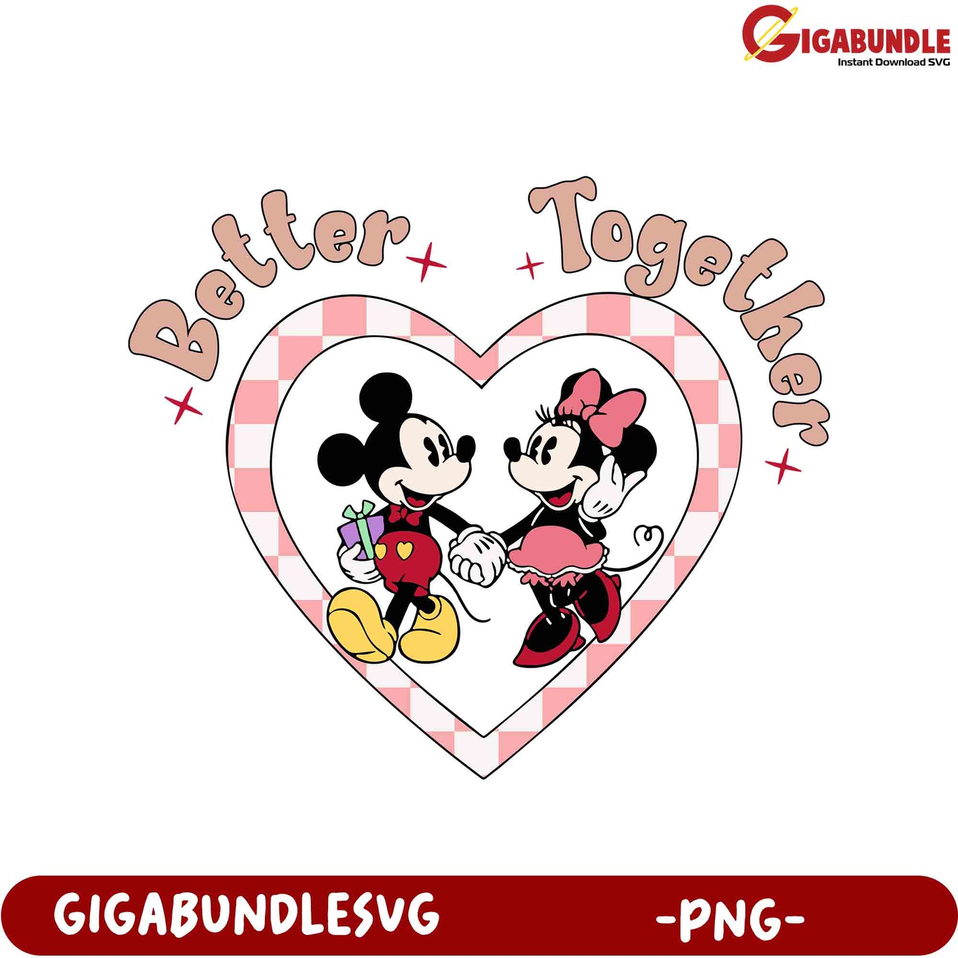 Better Together Cute Mickey and Minnie Heart PNG for Digital Download