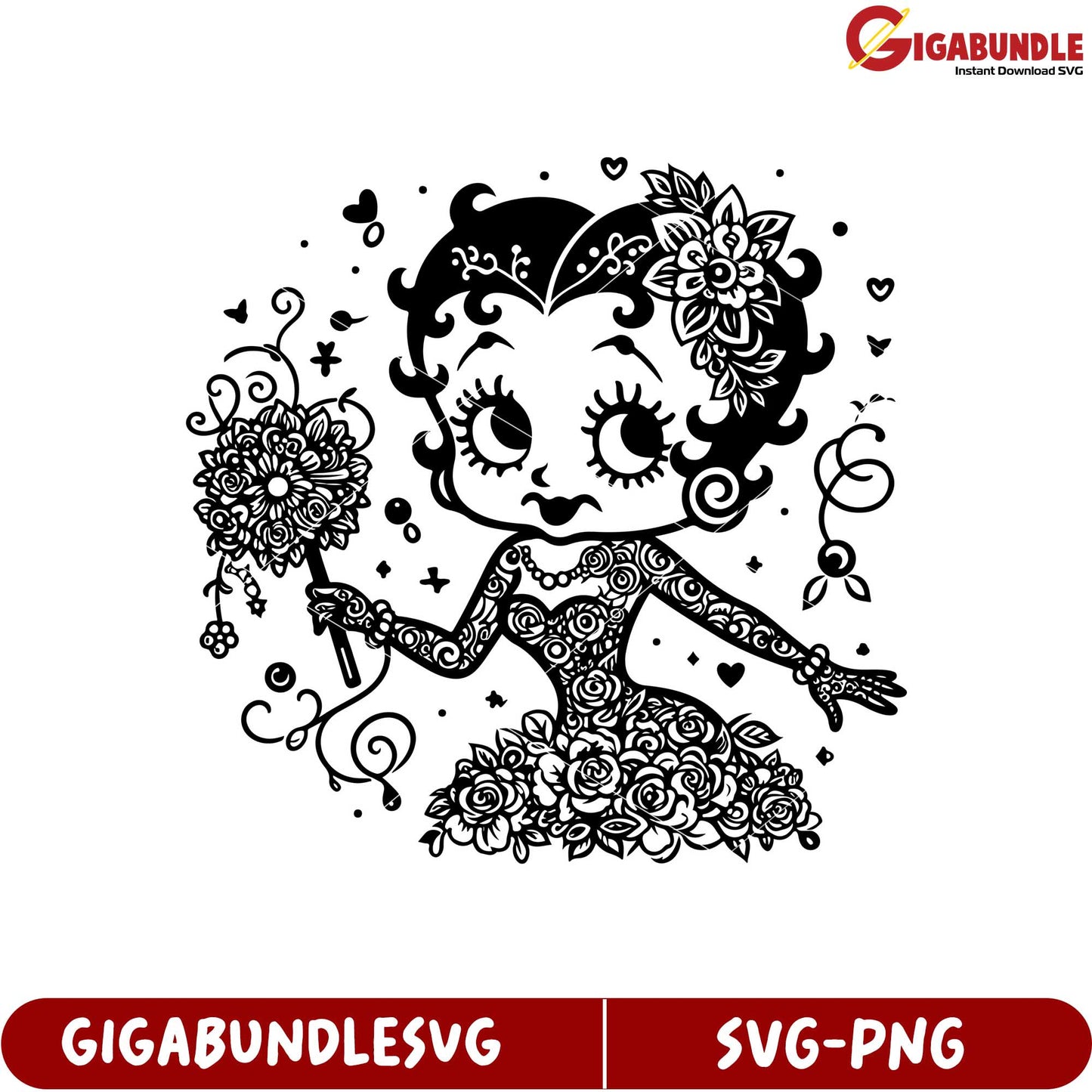 Betty Boop Floral Art SVG Design for Creative Craft Projects Download