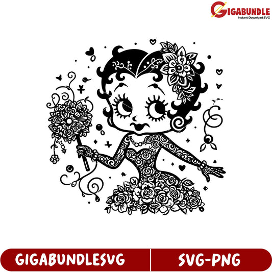 Betty Boop Floral Art SVG Design for Creative Craft Projects Download