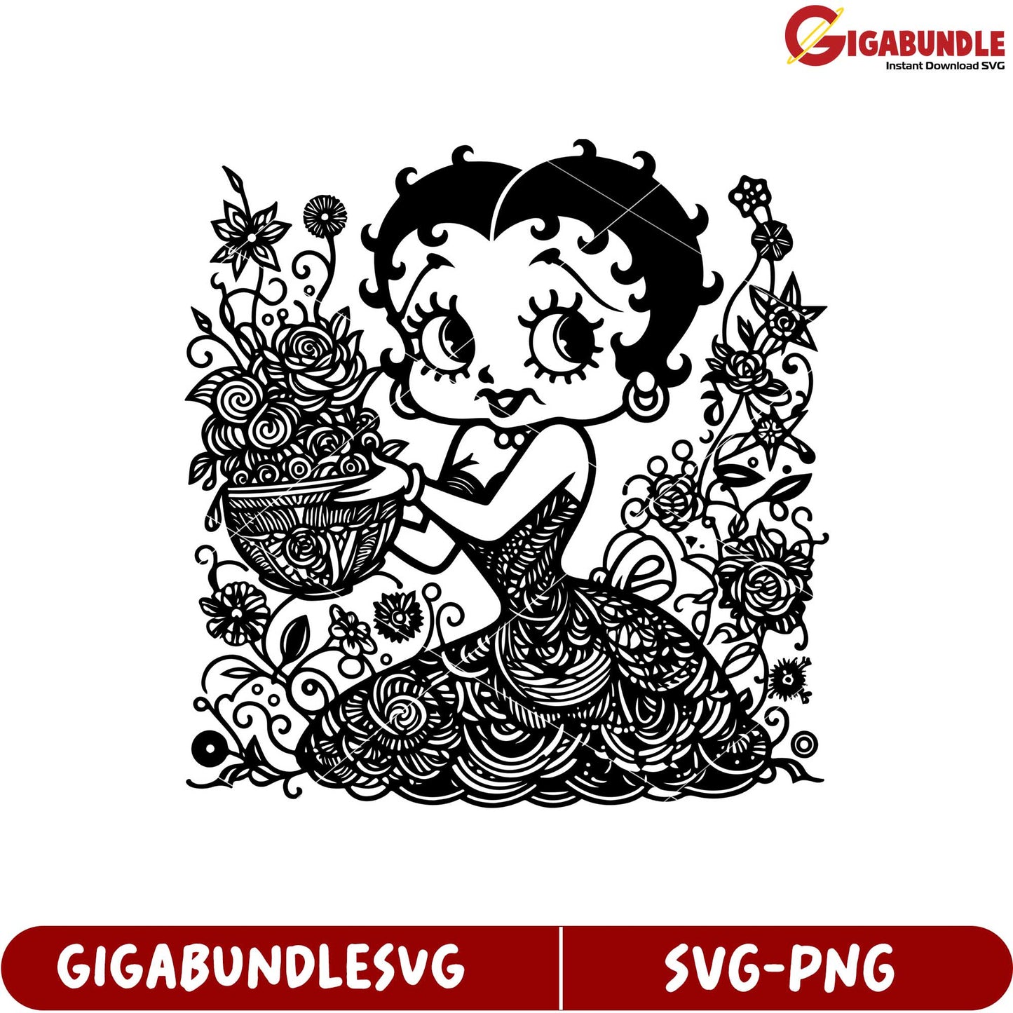 Betty Boop Floral SVG Design for Crafting and DIY Projects Instant Download