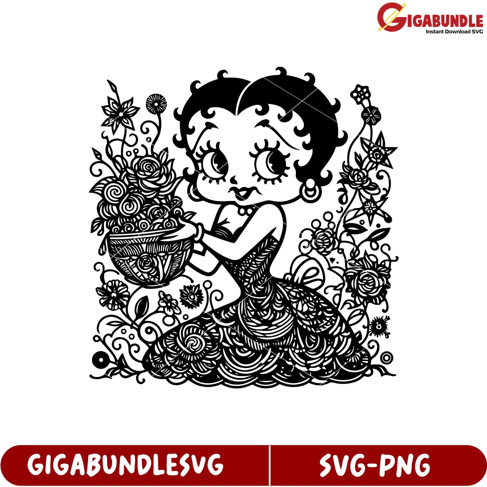 Betty Boop Floral SVG Design for Crafting and DIY Projects Instant Download