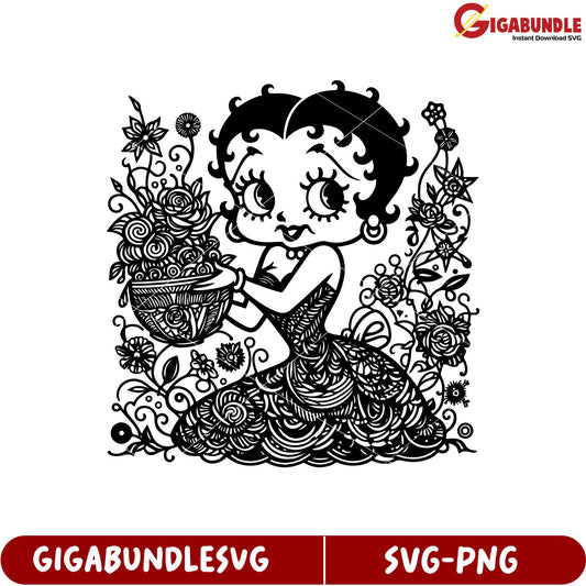 Betty Boop Floral SVG Design for Crafting and DIY Projects Instant Download