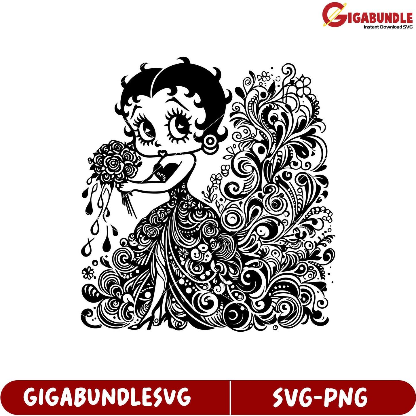 Betty Boop Inspired Black and White Floral SVG for Craft Projects