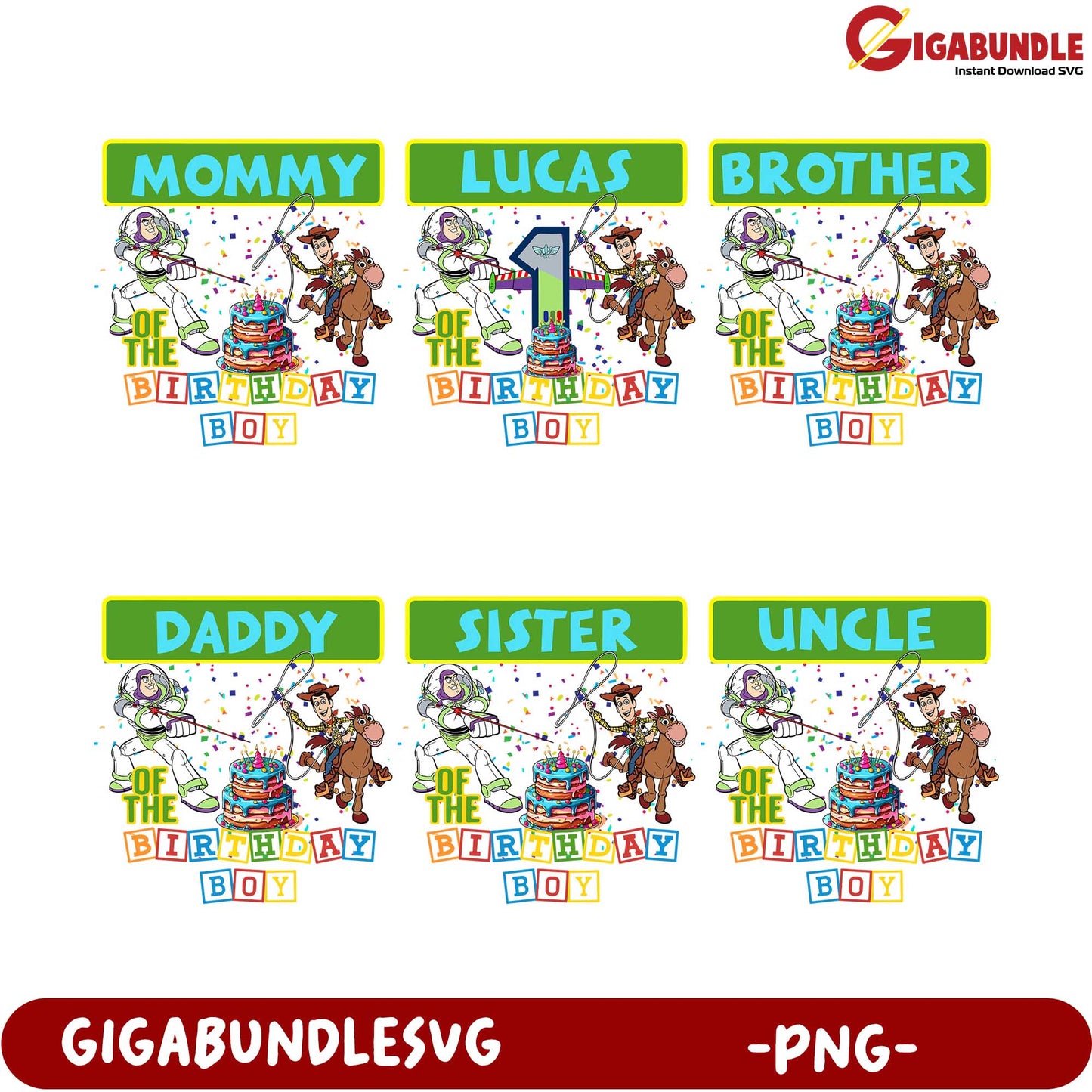 Birthday Boy Family Labels Bundle - PNG Downloadable Design