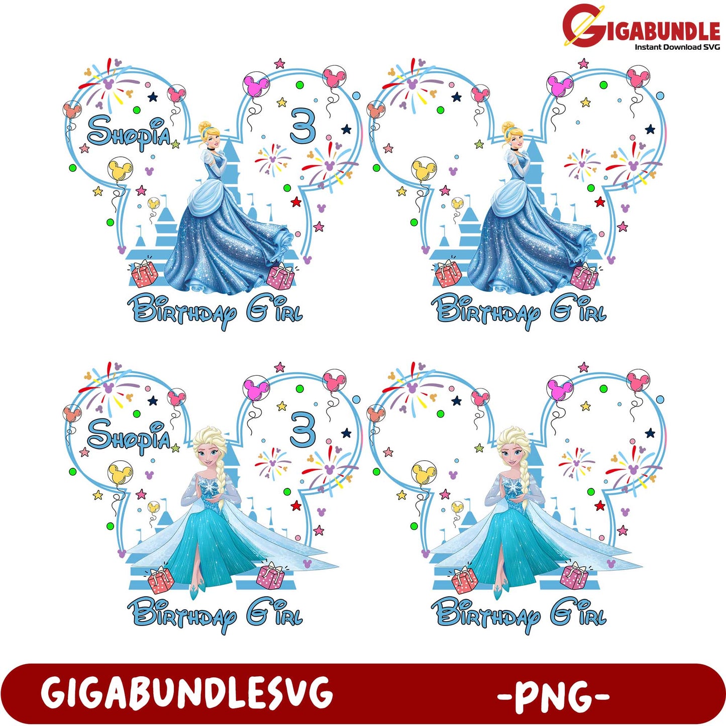 Birthday Girl PNG Bundle Celebrate with Elsa and Balloons