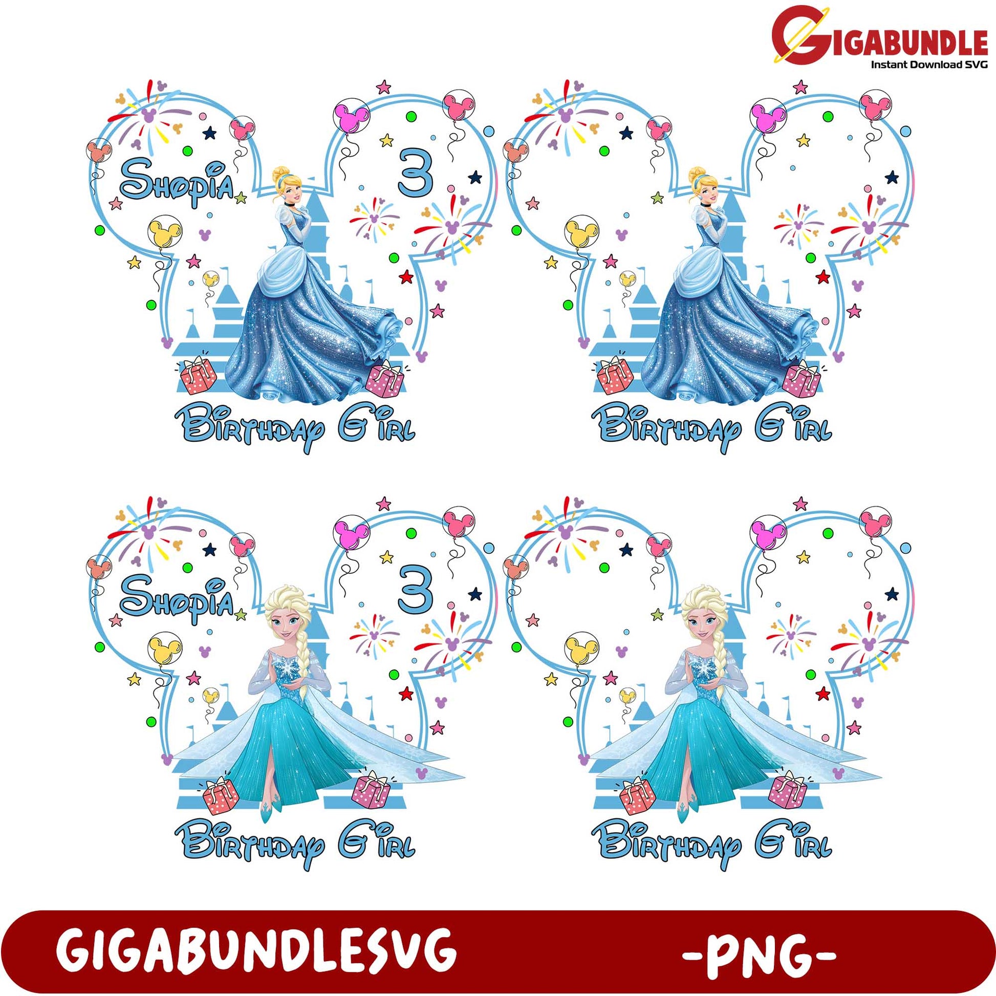 Birthday Girl PNG Bundle Celebrate with Elsa and Balloons