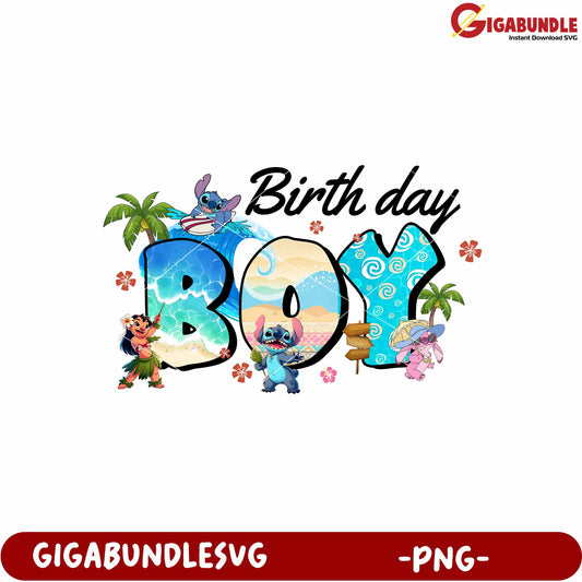 Birth day boy stitch png, stitch celebration png, disney birthday png