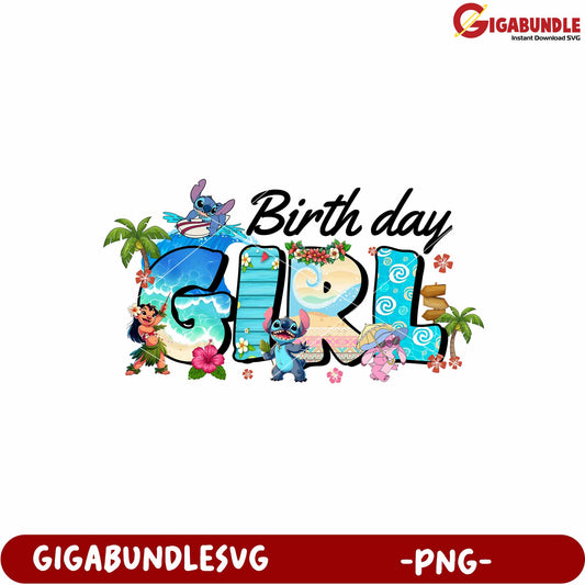 Birth day girl stitch png, stitch celebration png, lilo and stitch png