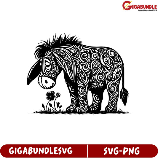 Black and White Artistic Donkey SVG Design for Creative Projects