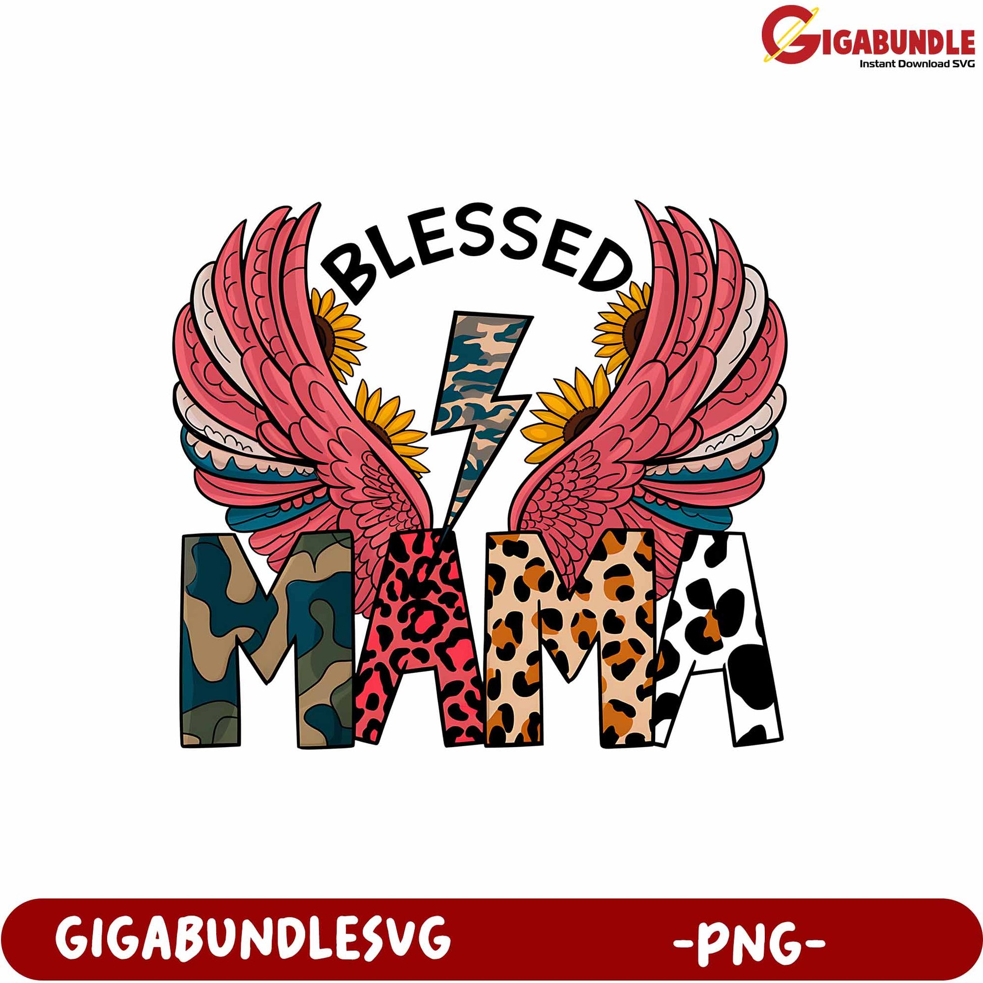 Blessed Mama Winged Graphic Design Art PNG for Trendy Products