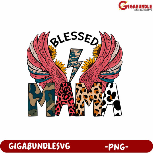 Blessed Mama Winged Graphic Design Art PNG for Trendy Products
