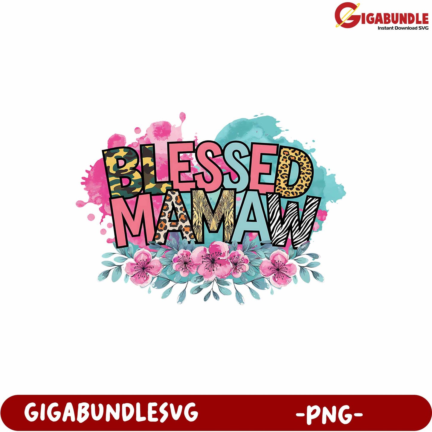 Blessed Mamaw Floral Design PNG Graphic for Mother's Day Gifts