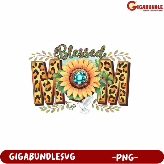 Blessed Mom Sunflower Leopard Print PNG Art for Mother's Day Gifts