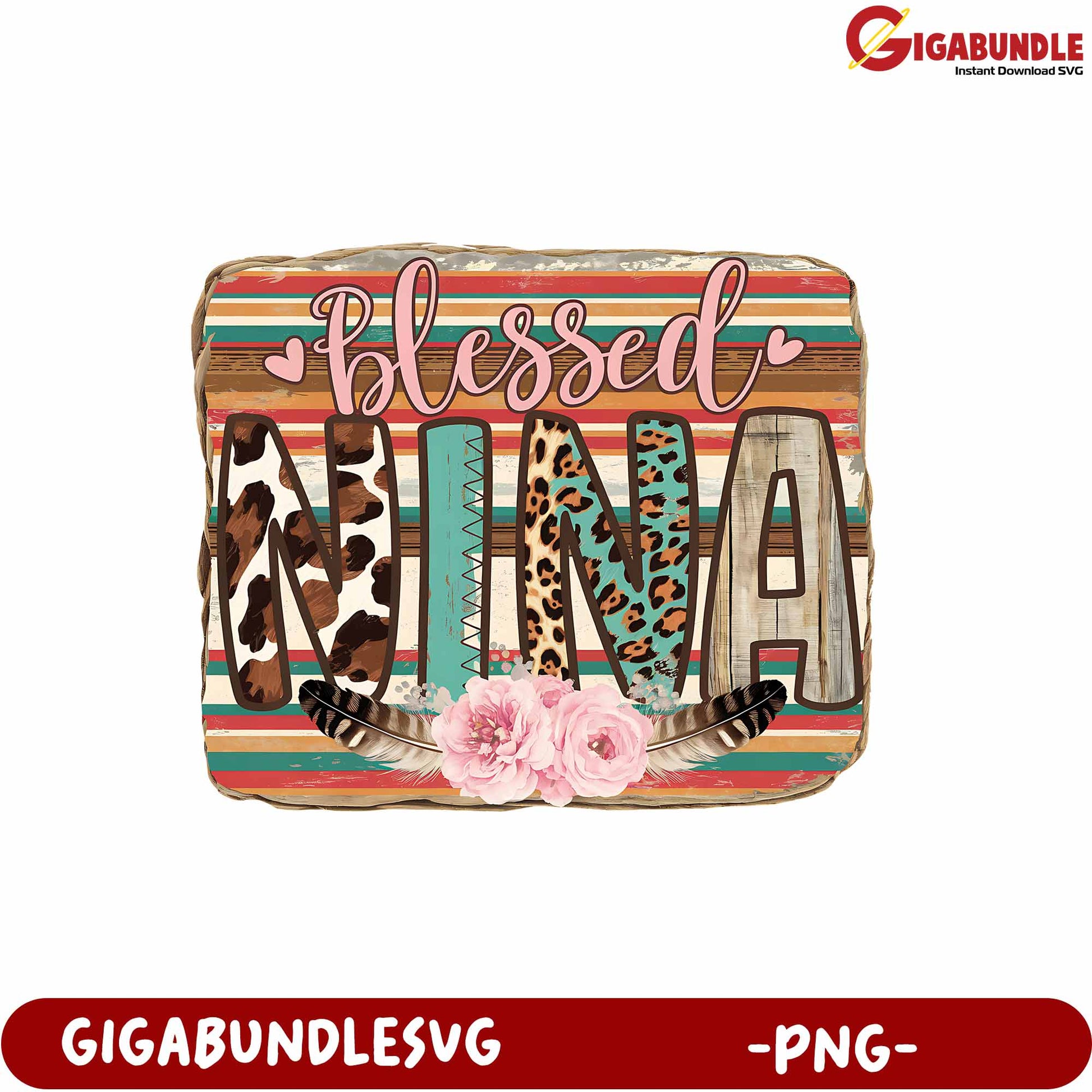 Blessed Nina Rustic Floral Design PNG for Personalized Gifts and Crafts