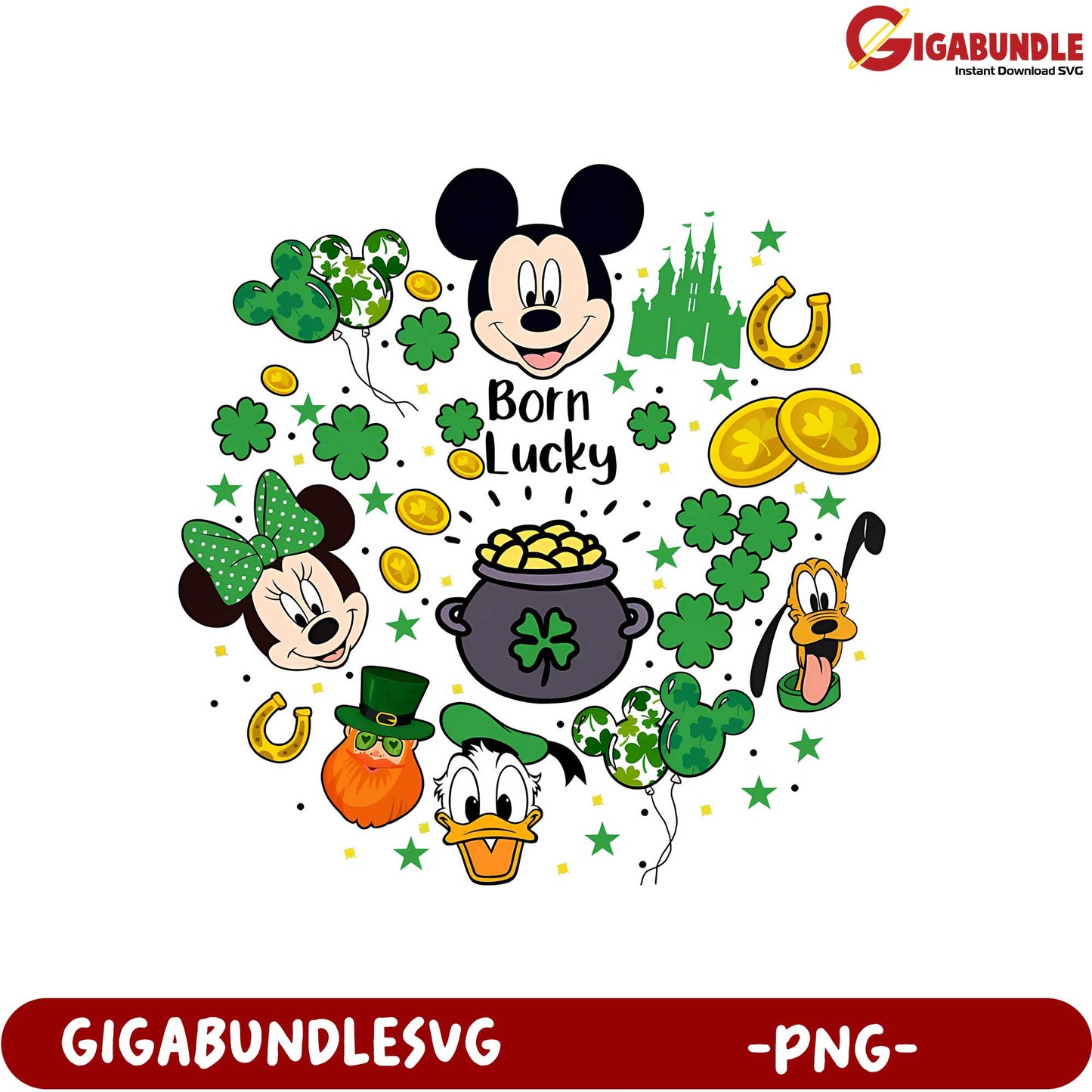 Born Lucky Mickey Mouse PNG Graphic for St. Patrick's Day Fun