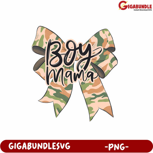 Boy Mama Camouflage Bow PNG Design for Moms and Gifts