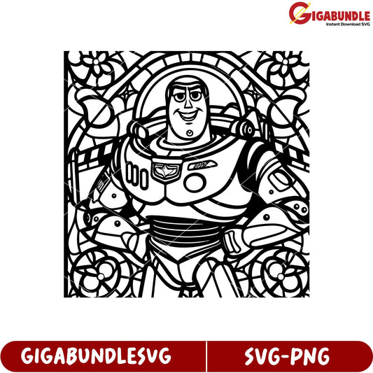 Buzz Lightyear Stained Glass SVG Artwork for Creative Crafts and Designs