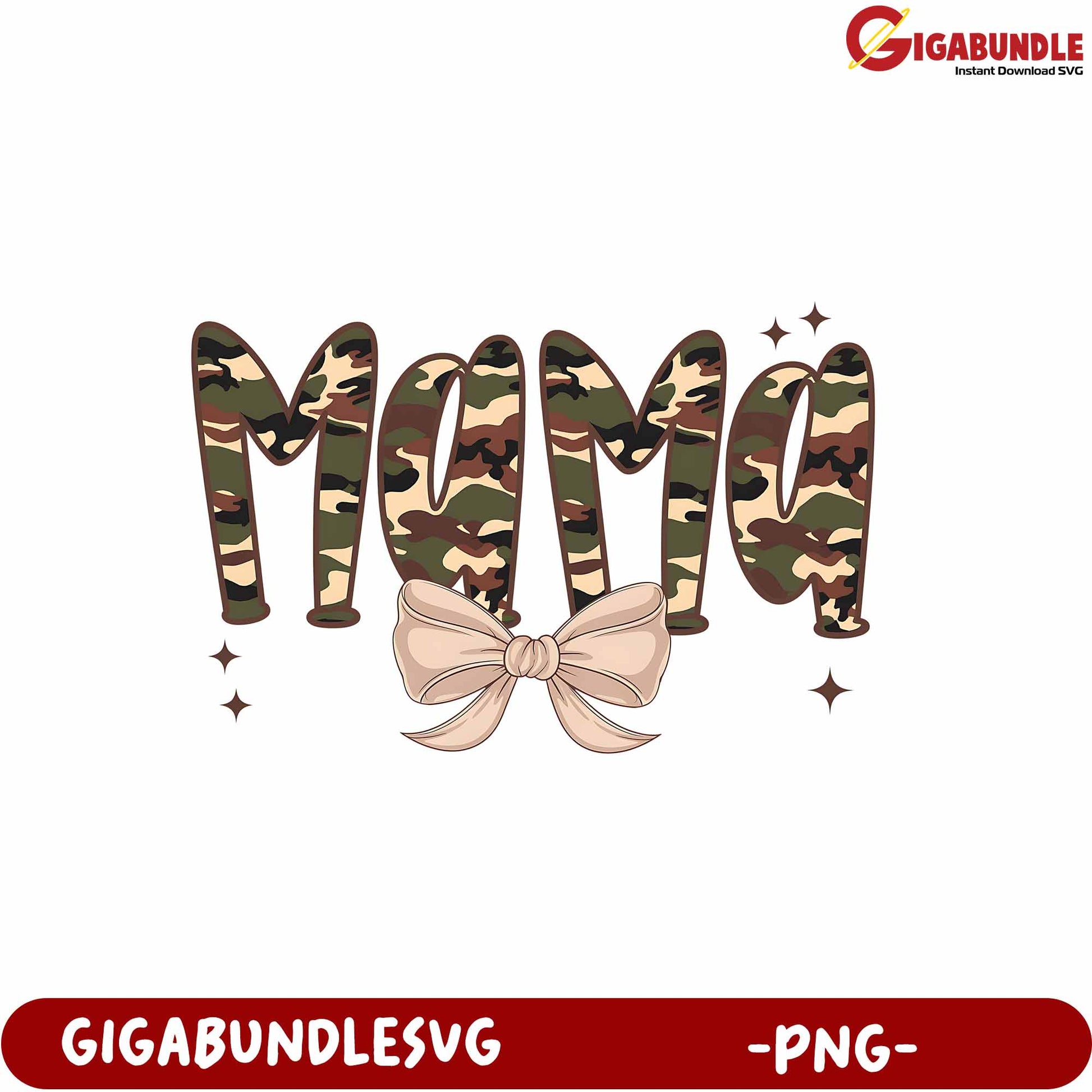 Camo Mama Design with Bow for PNG Printable Crafts and Projects