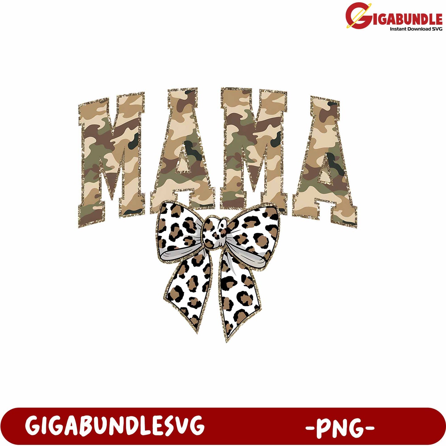 Camo Mama Leopard Bow Graphic PNG for Creative Projects Download