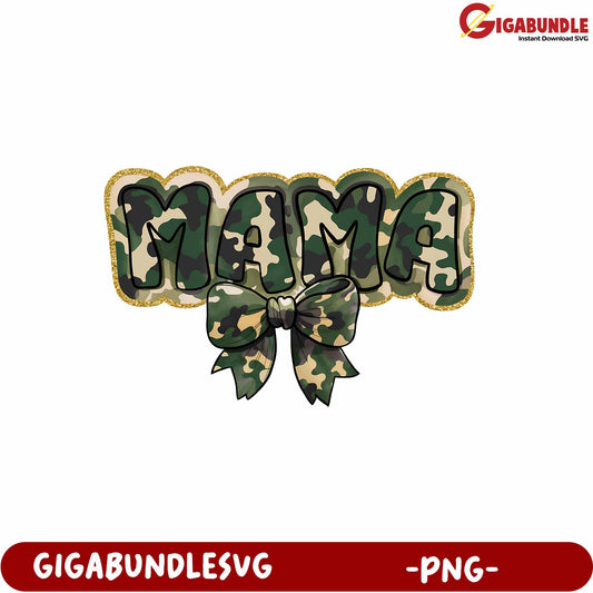 Camouflage Mama Bow Glitter Graphic PNG Downloadable Product