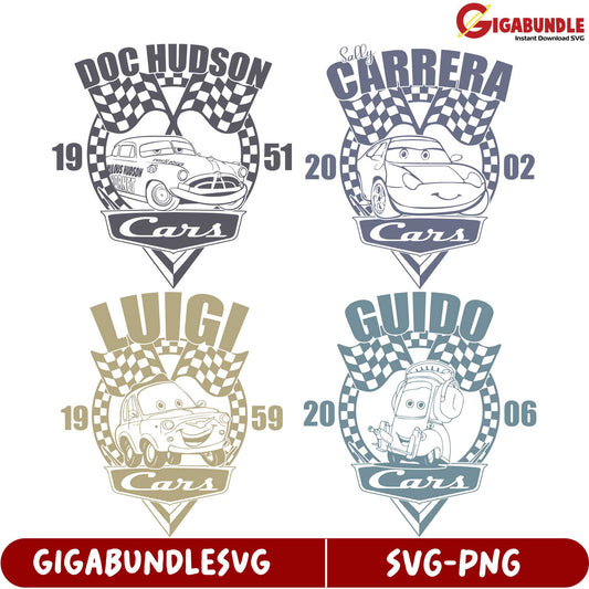 Cars Characters SVG Bundle Doc Hudson, Sally, Luigi & Guido