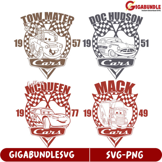 Cars SVG Bundle Tow Mater, Doc Hudson, McQueen & Mack Designs