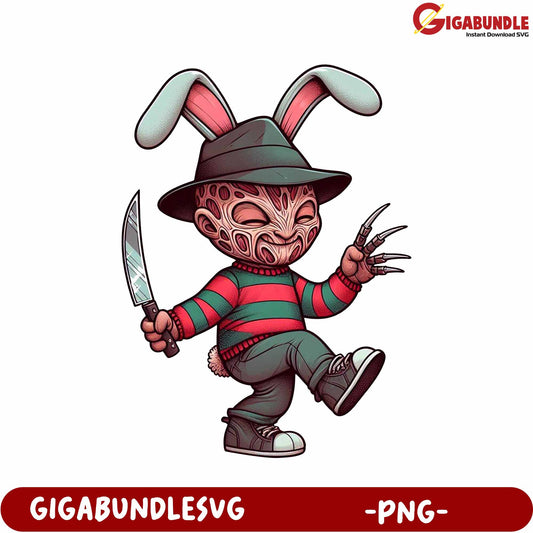 Cartoon Bunny Character with Knife Uniquely Styled PNG Design