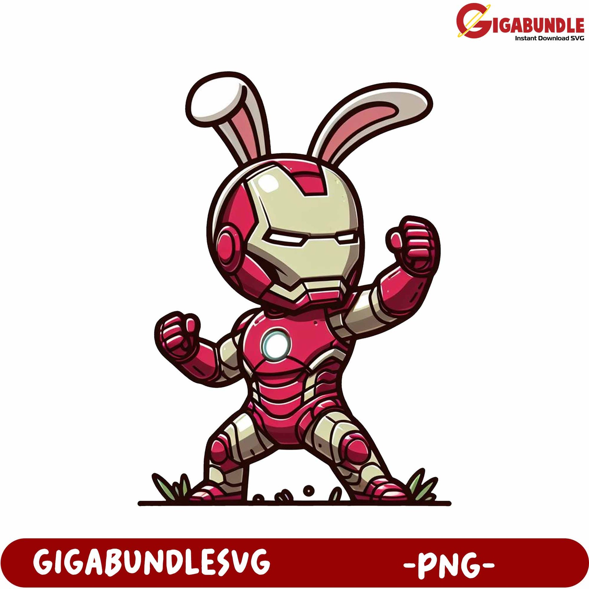 Cartoon Bunny Superhero PNG - Whimsical Iron Suit Character