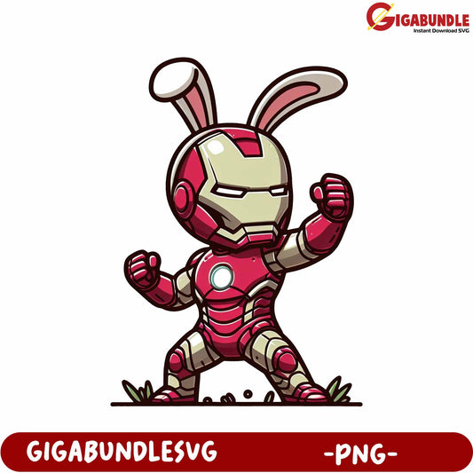 Cartoon Bunny Superhero PNG - Whimsical Iron Suit Character