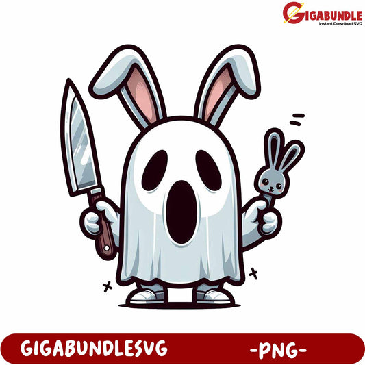 Cartoon Ghost Bunny with Knife PNG Art for Creative Projects