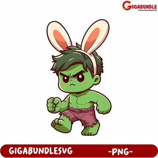 Cartoon Green Character with Bunny Ears - Cute PNG Illustration