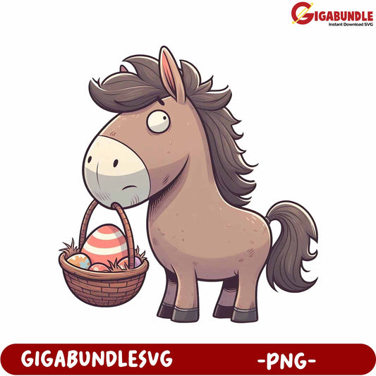 Cartoon Horse with Easter Basket PNG for Creative Projects