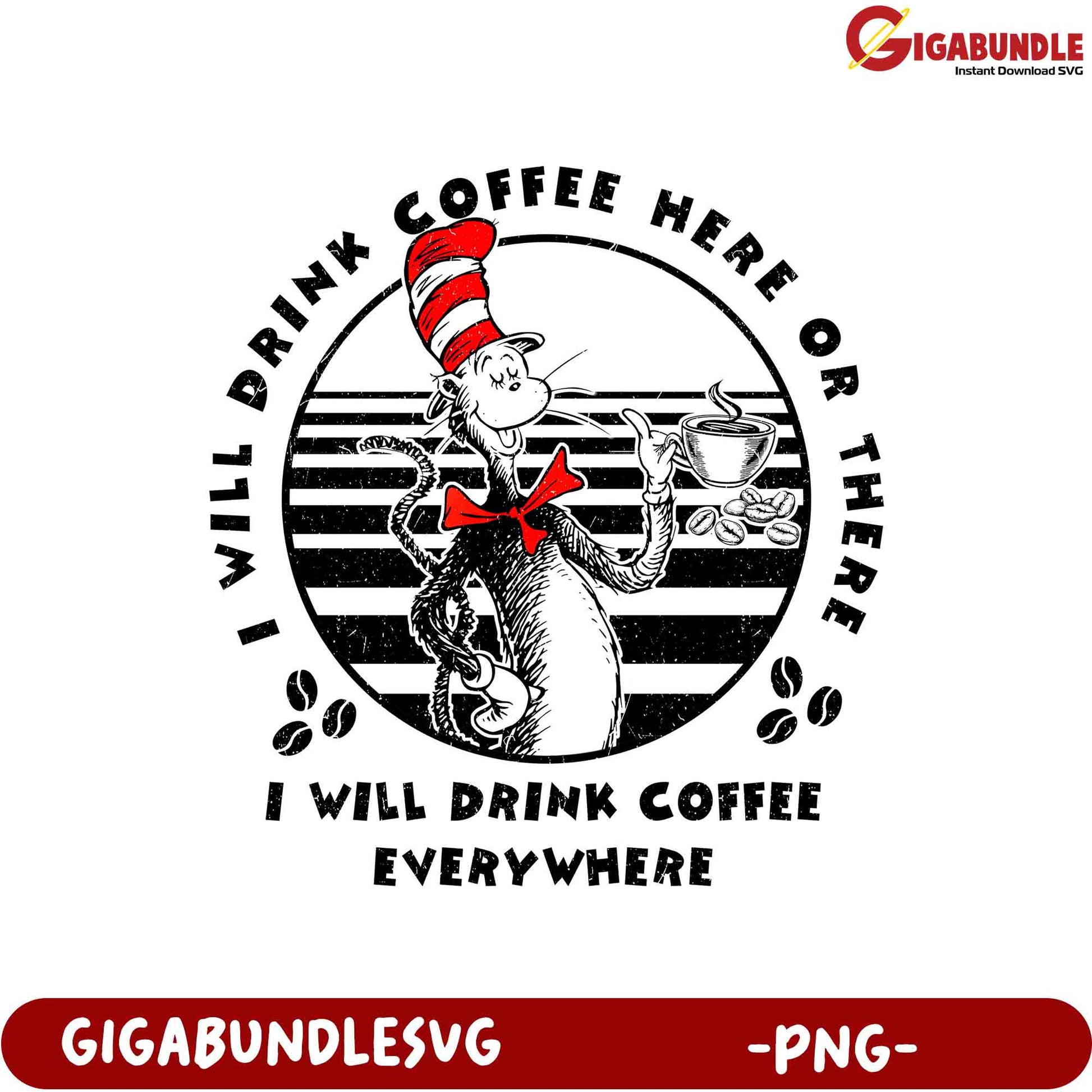 Cat in the Hat Coffee PNG SVG Design