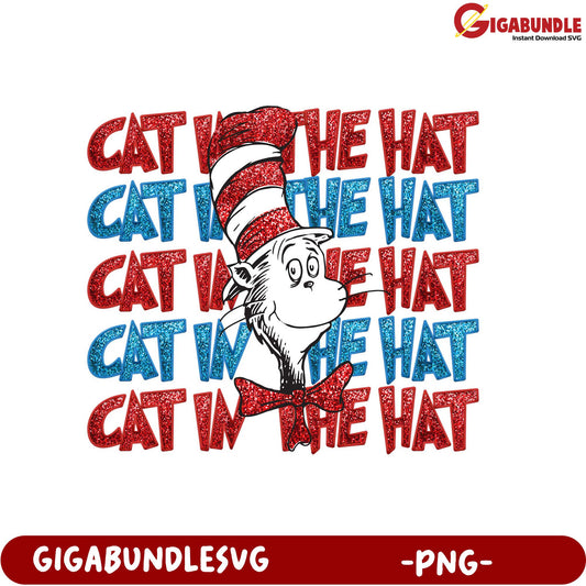 Cat in the Hat Glitter PNG - Fun and Colorful Digital Download