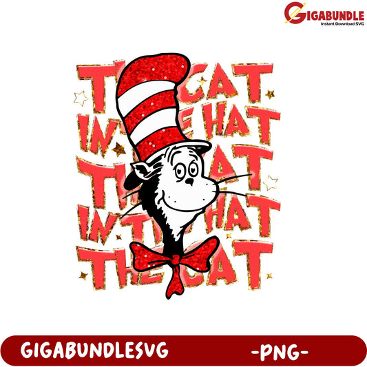 Cat in the Hat Glitter PNG  Fun Dr. Seuss Design Download