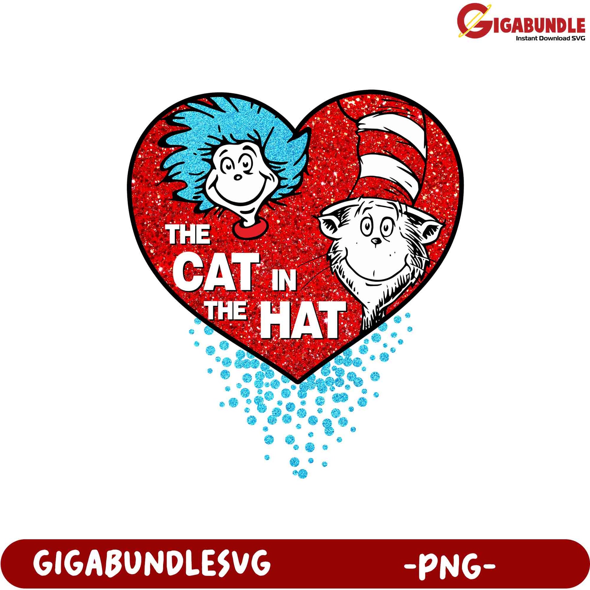 Cat in the Hat Heart PNG  Glitter SVG