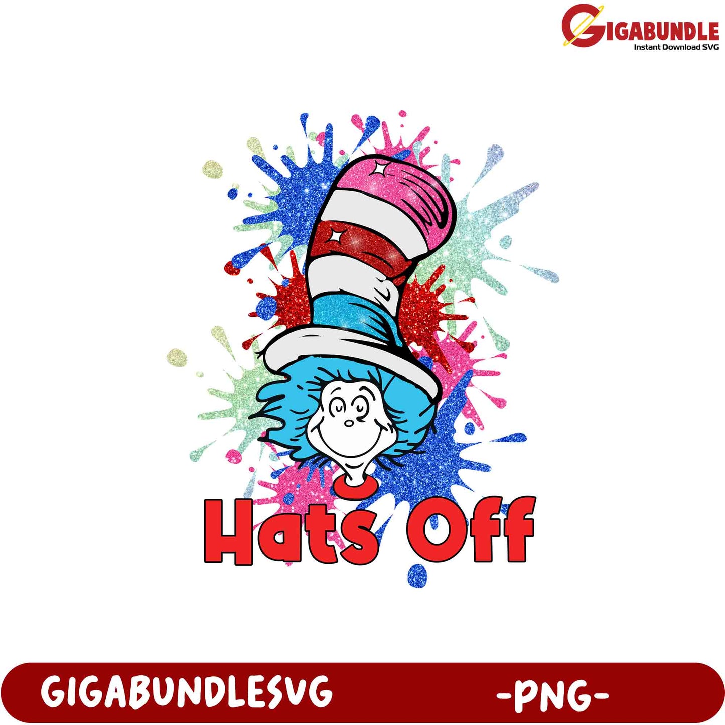 Cat in the Hat PNG Hats Off Glitter Design