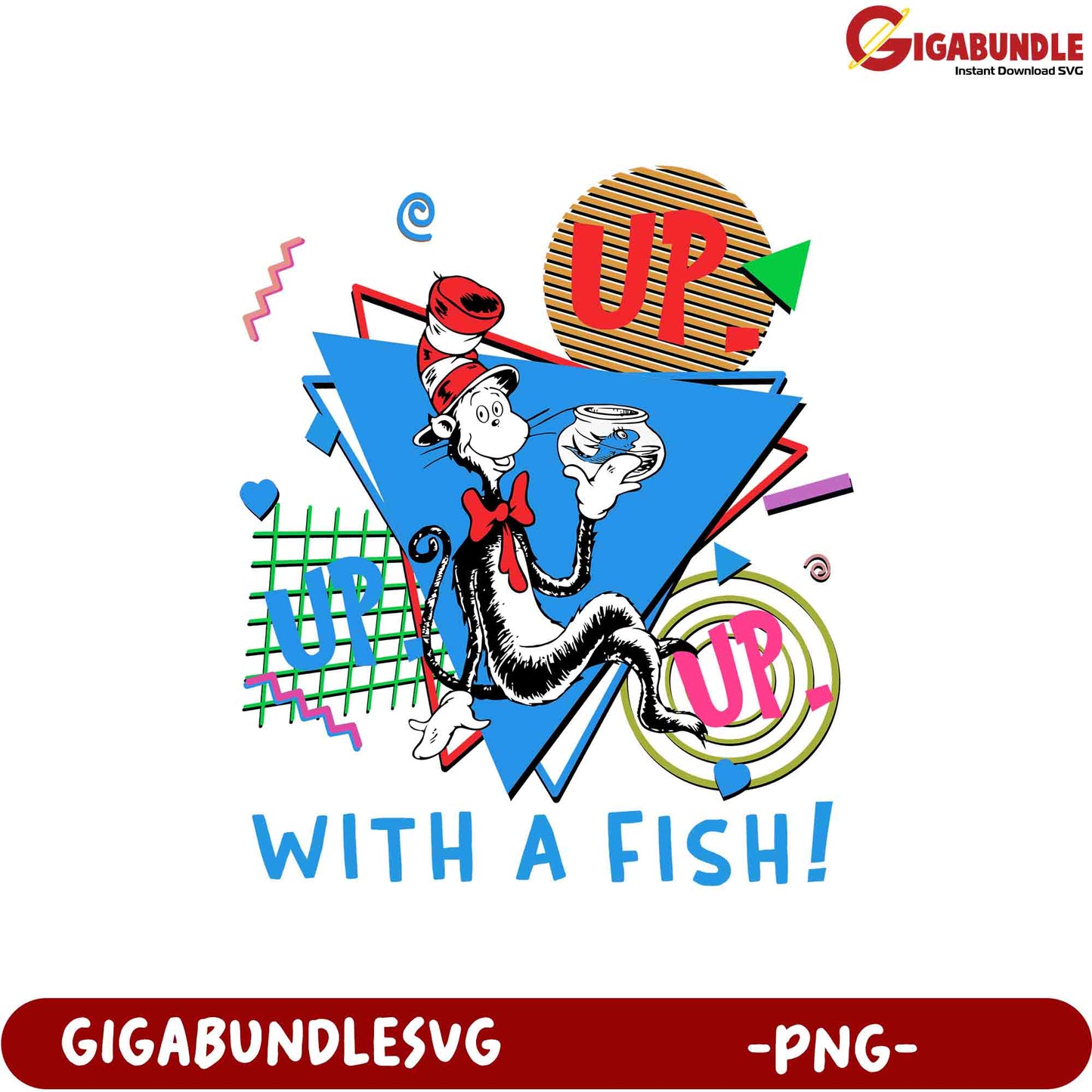 Cat in the Hat PNG Up with a Fish!