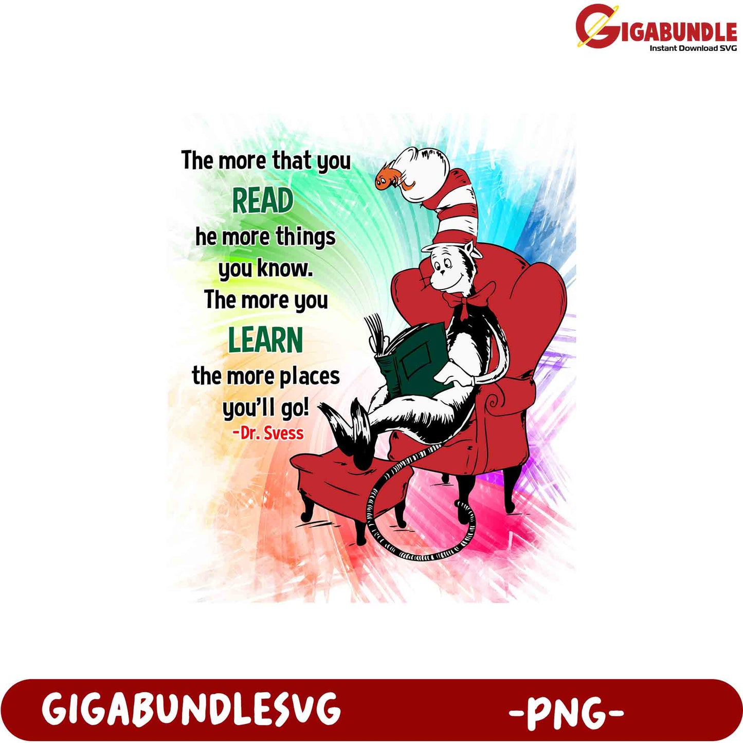 Cat in the Hat Reading PNG SVG