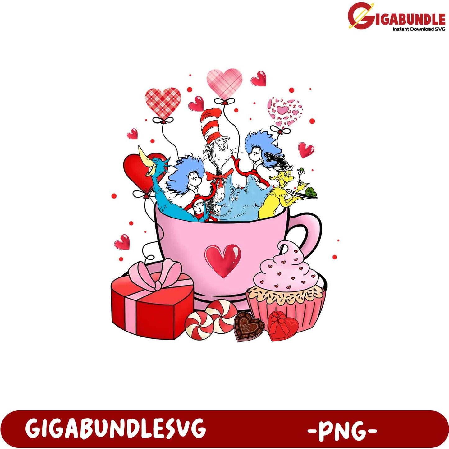 Cat in the Hat Valentine's PNG